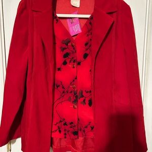 Vintage Nancy Michaels Red Blazerw/ Floral shell